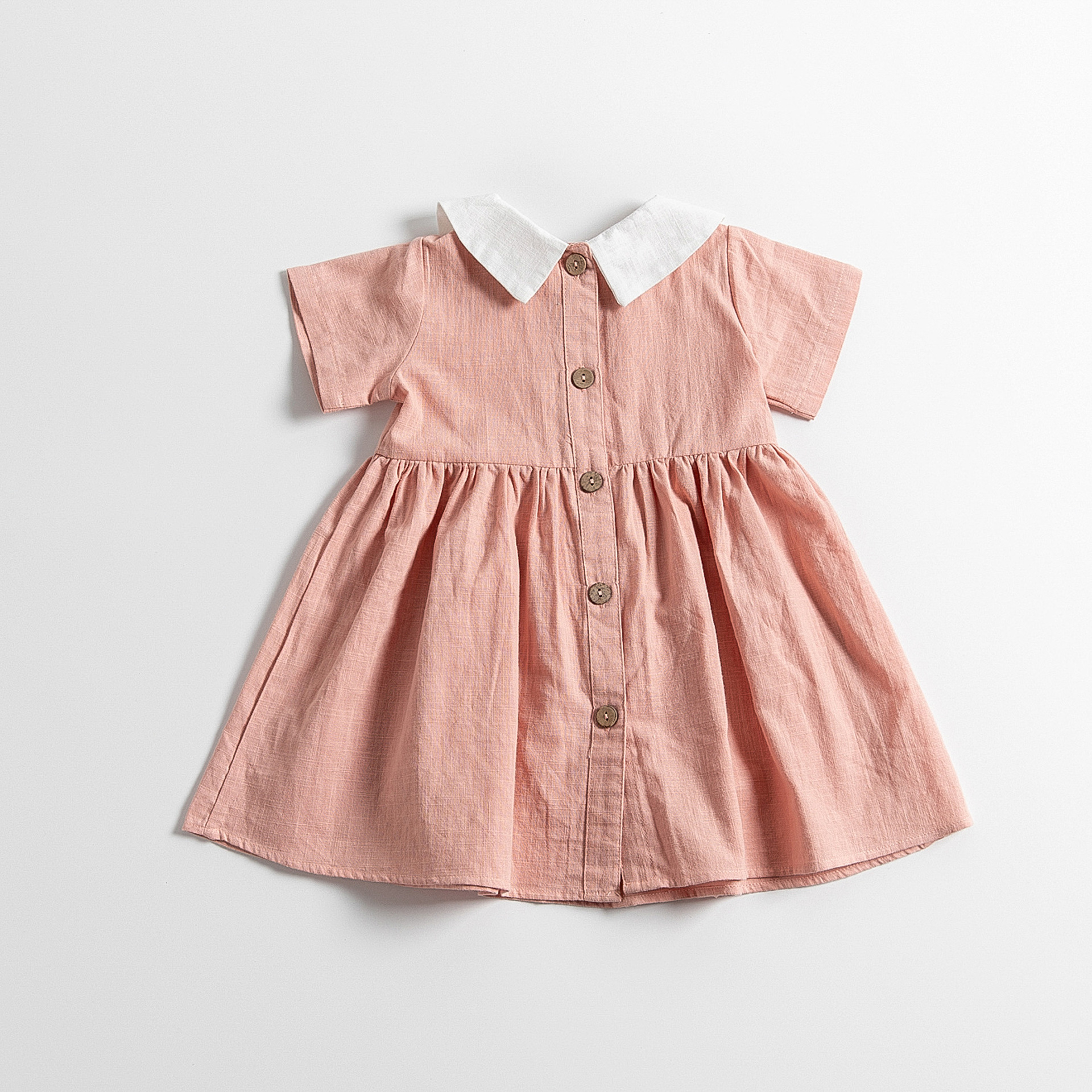 现货批发2-6岁儿童仿棉麻夏季连衣裙 全棉撞色趴领幼儿甜美休闲裙