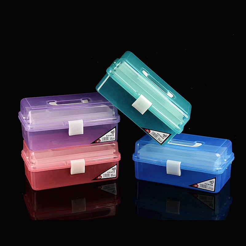美术工具箱大号三层透明塑料水粉颜料箱671学生写生画箱工具盒