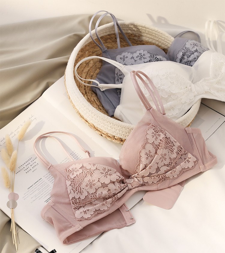 蕾丝内衣性感少女内衣无钢圈小胸聚拢网纱杯面收副乳文胸套装薄
