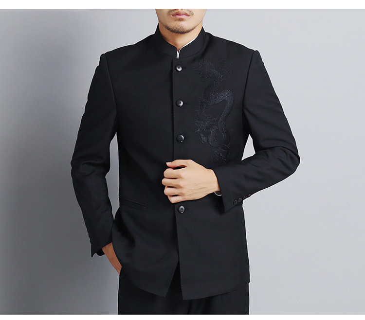 时尚中山装男士青年中华立领套装中老年三件套中式新郎休闲唐装