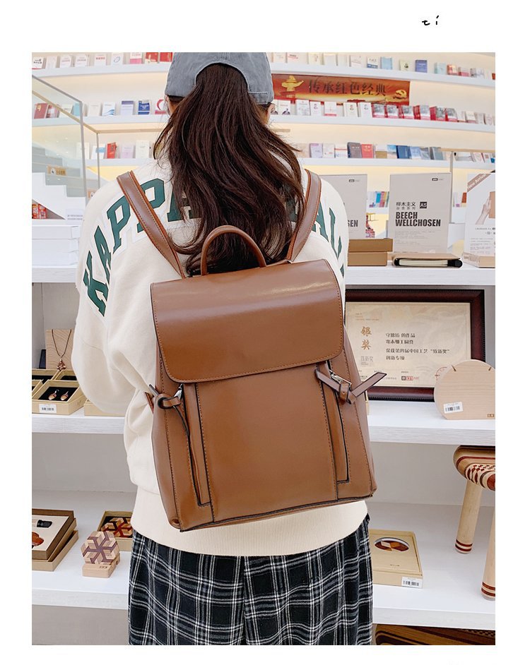 Women's Bag 2020 New Shoulder Bag Korean Retro British Simple Backpack College Style Schoolbag PU Leather Backpack