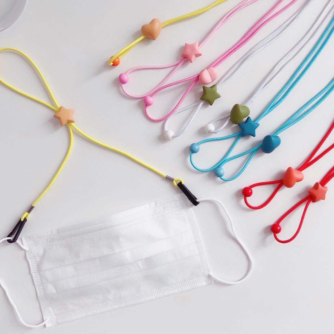 新款日韩糖果色桃心五角星口罩链防丢失绳子挂脖