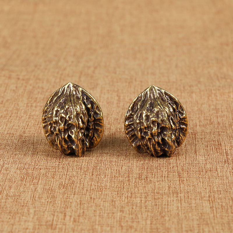 文玩小铜器黄铜核桃手把件纯铜实心铜核桃把玩件男士随身送礼中号