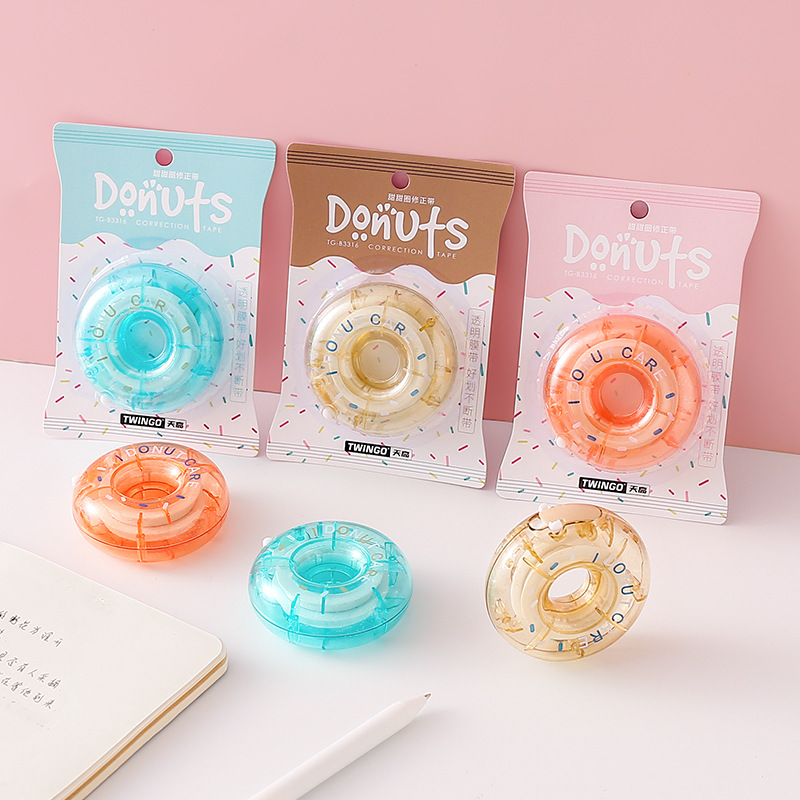 可爱少女甜甜圈修正带8m韩国创意学生用迷你改正带透明小型涂改带