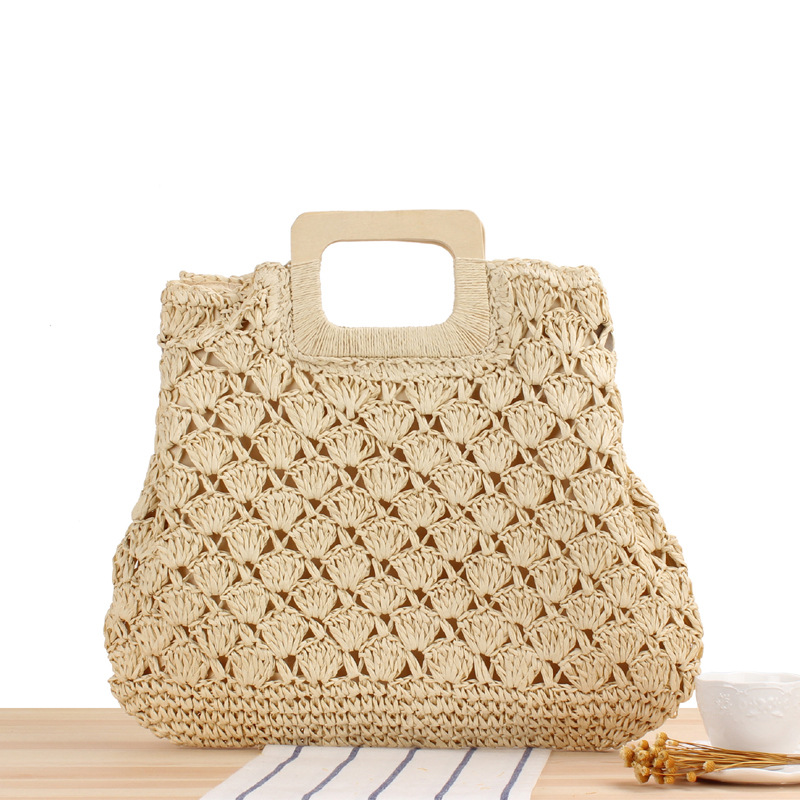 Retro Hand-Woven Bag Large Capacity Portable Hollow Straw Bag Ins Seaside Vacation Beach Bag