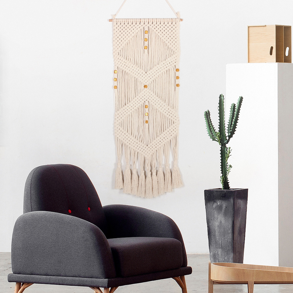 新款手工编织布艺装饰挂件棉绳挂毯 流苏北欧风简约家居玄关壁挂