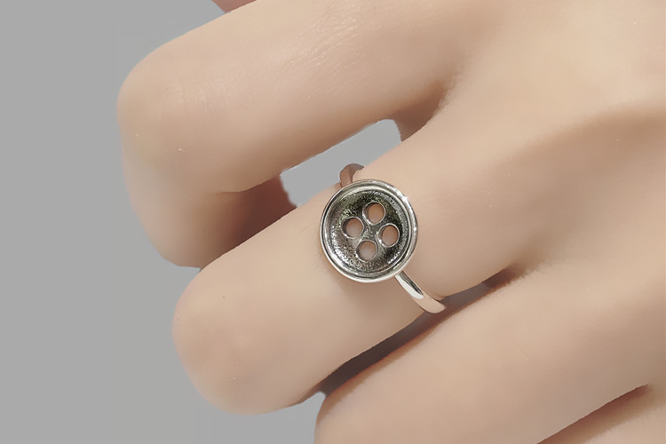 做旧泰银扣子指环女士简约个性复古纽扣戒指开口小清新手饰品批发