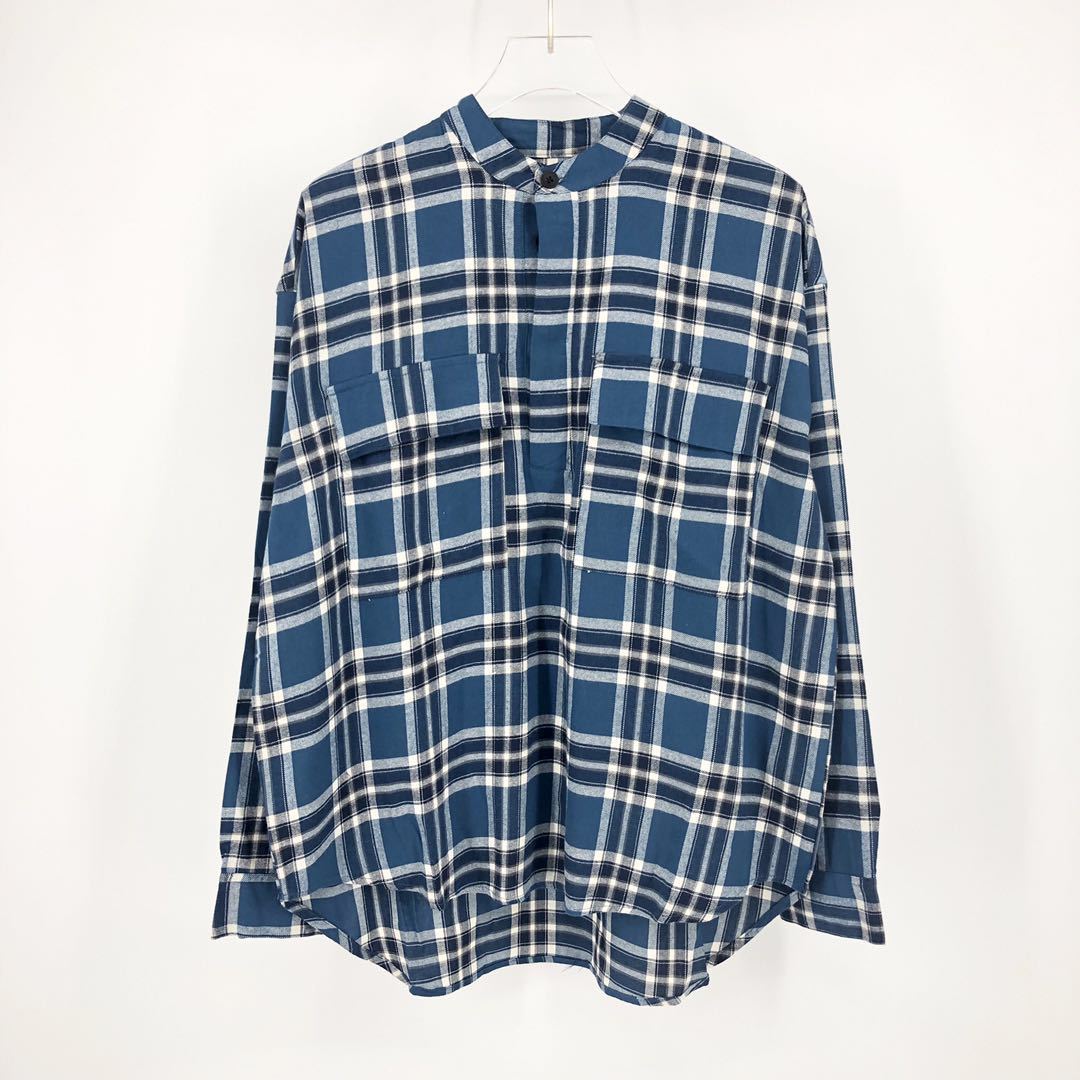 fear of god第六季复古亨利衬衣外套蓝格纹男女情侣fog格子衬衫男