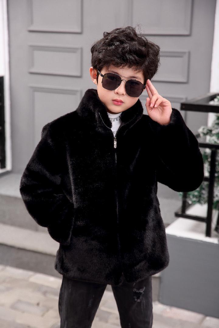 儿童皮草外套男童貂皮大衣中大童皮草仿水貂绒加厚毛毛衣连帽棉衣