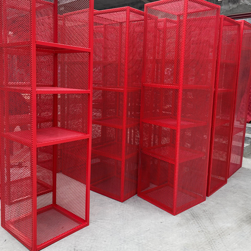 带边框铁艺简约网格架展示架多层储物收纳架铁丝网工业风餐厅定制