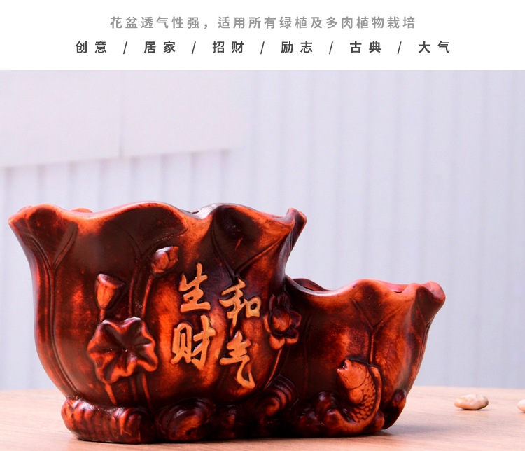 双孔花盆陶瓷批发和气生财招财励志寓意陶瓷花盆室内多肉大棚花盆