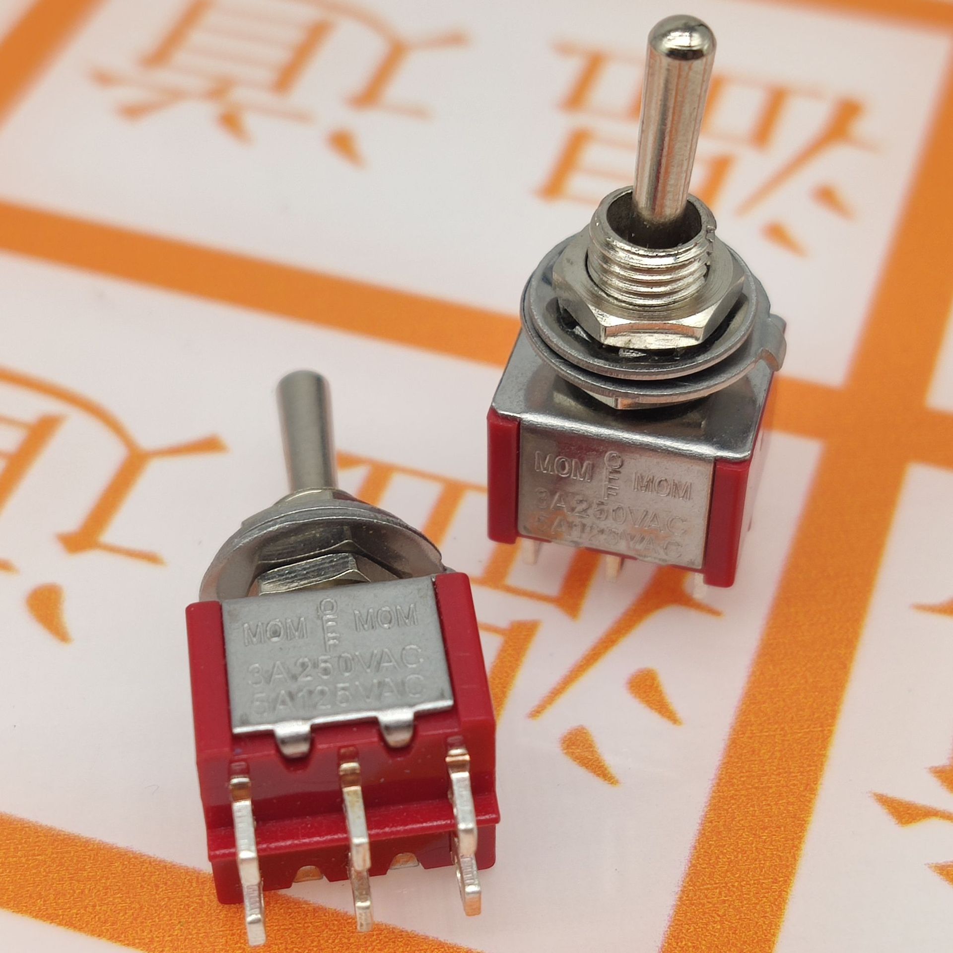 mts-223 钮子开关 6脚3挡 双复位 自动回中 银点红色 开孔6mm