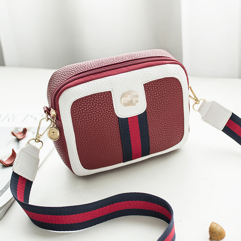 Stitching Contrast Color Small Square Bag 2022 Trendy Japanese and Korean Style Ribbon Shoulder Bag Personalized Mini Phone Crossbody Bag