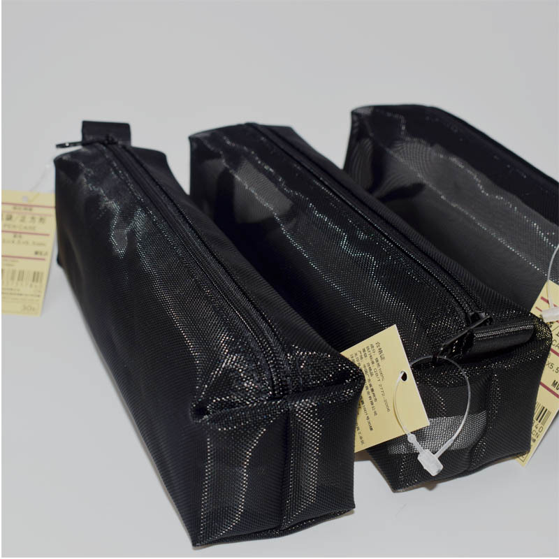 学生考试笔袋透明网纱无印收纳袋日本良品文具袋简约铅笔袋化妆袋