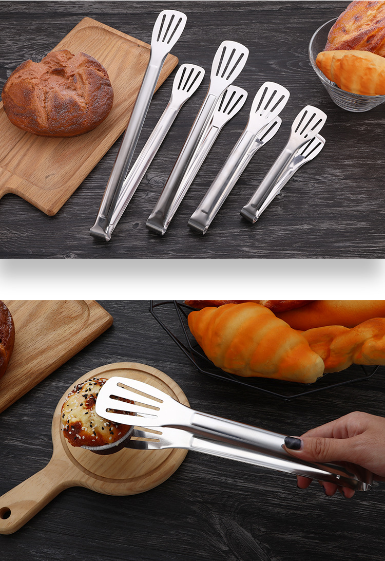 食物夹食品夹多功能烹饪夹三线夹烧烤夹子面包夹牛排夹光亮不锈钢