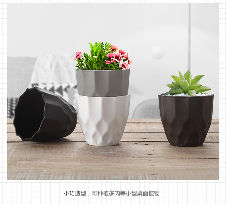 Frosted Plastic Flower Pot Small Flower Pot round Stall Succulent Planting Pot Desktop Green Plant Gardening Pot Simple Green Radish