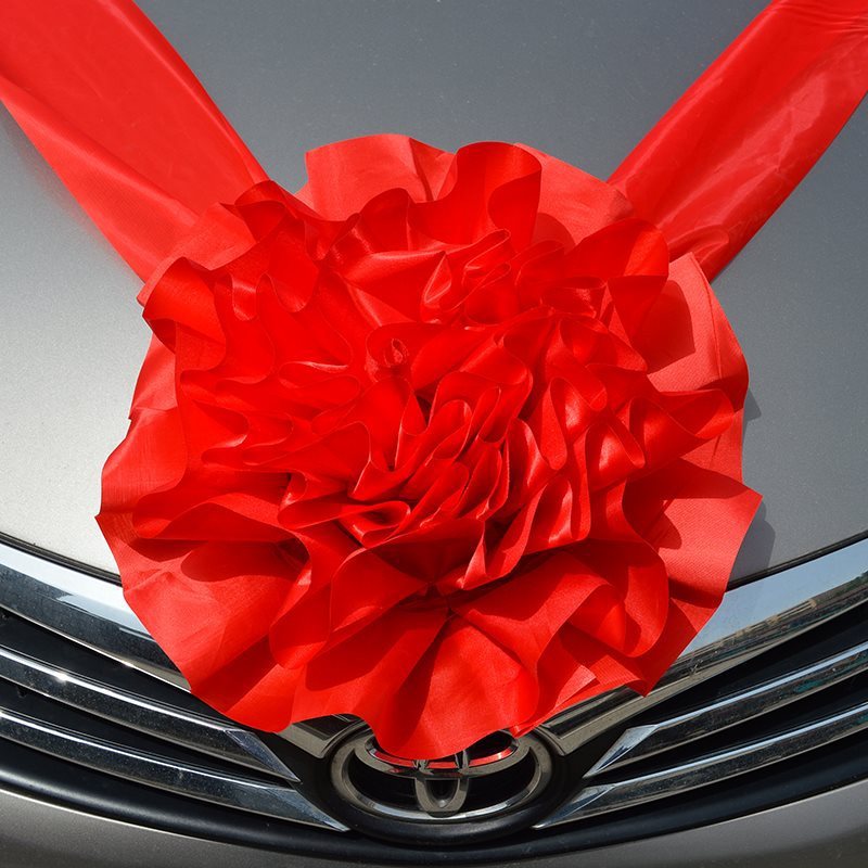 婚车车头大红花球 送4米加宽绸带 新车展4s店交车 剪彩绸布大红花