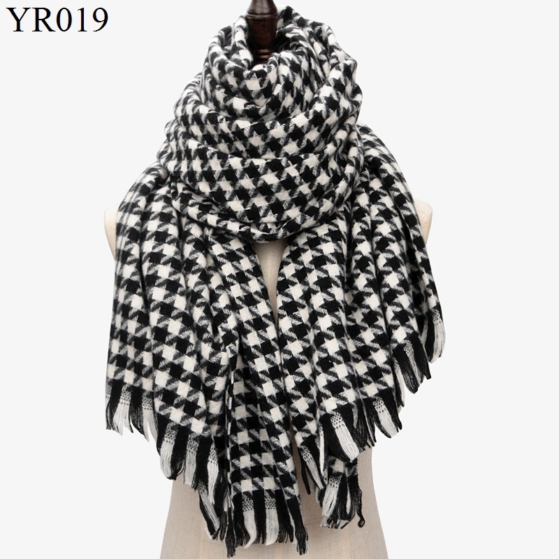 Classic Houndstooth Plaid Scarf Women's Barbed Hair Thickened Warm Shawl British Style Plaid Scarf Couple Scarf