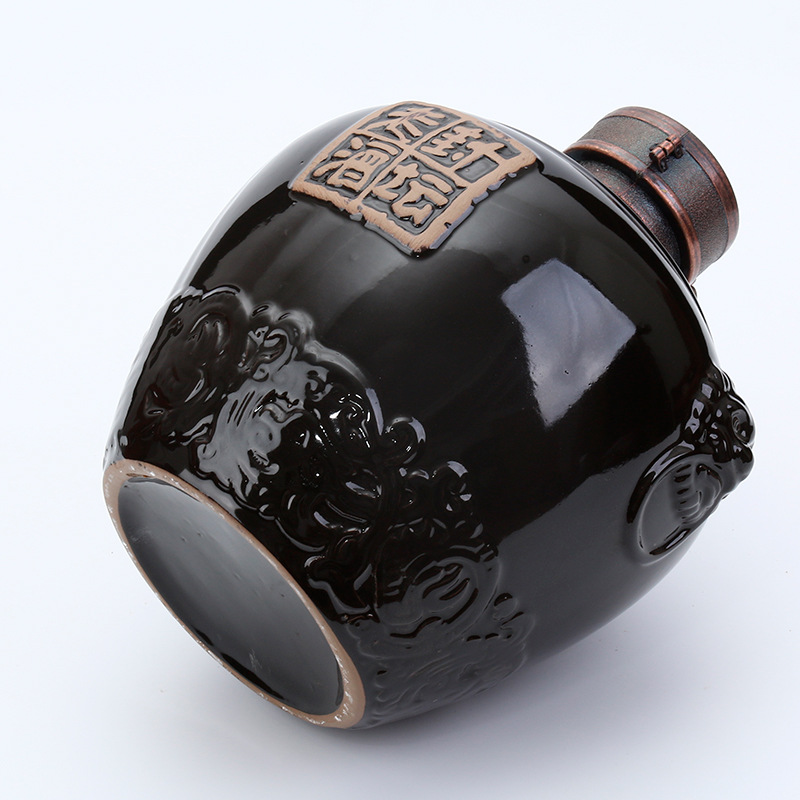 宜兴陶瓷酒瓶黑色复古五斤装空酒瓶酒壶土陶酒瓶陶瓷酒坛厂家批发