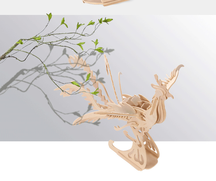 拓文热卖椴木diy木质可涂色鸟类凤凰孔雀3d模型立体拼图