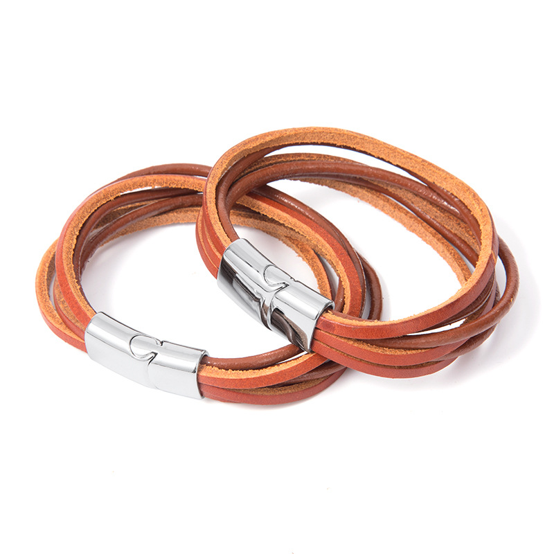 电商热款男士简约编制皮革手链 咖啡色皮绳手串 厂家低价批发饰品