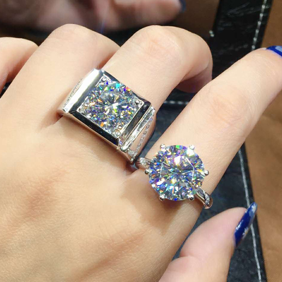 八心八箭镀pt950闪钻锆石仿真莫桑钻开口戒指 男女情侣对戒 网红