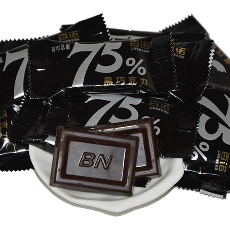 百诺黑巧克力75�%偏苦苦醇纯黑纯可可脂低代餐健身排块糖巧克力