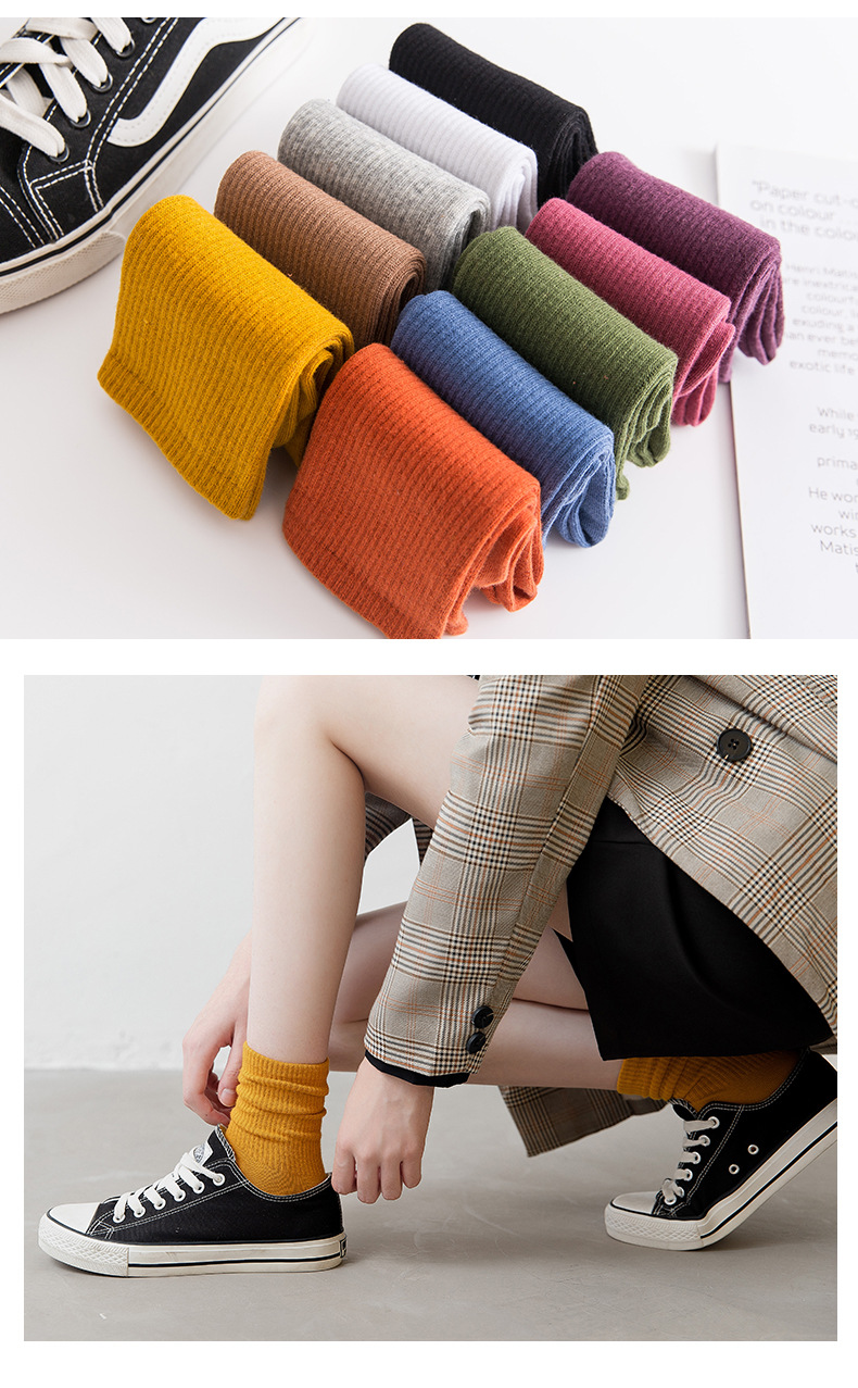 袜子女秋冬季堆堆袜女士纯色棉袜日系高橡筋中筒袜长袜潮流袜ins