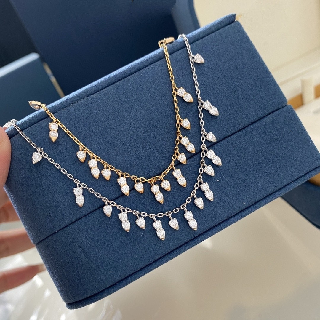简约流苏镶钻项链s925纯银镀金小碎钻麦穗锁骨链女款一件代发