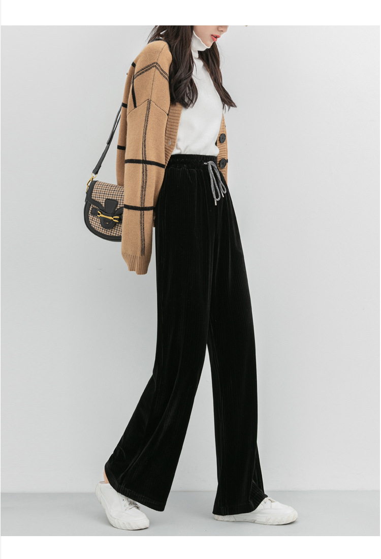 加厚金丝条绒阔腿裤女装秋冬上新减龄高腰宽松显瘦高直筒垂感长裤