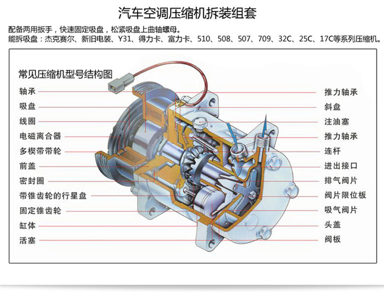 汽车空调维修工具压缩机空调离合器轴承拆装工具冷气泵头吸盘拉马