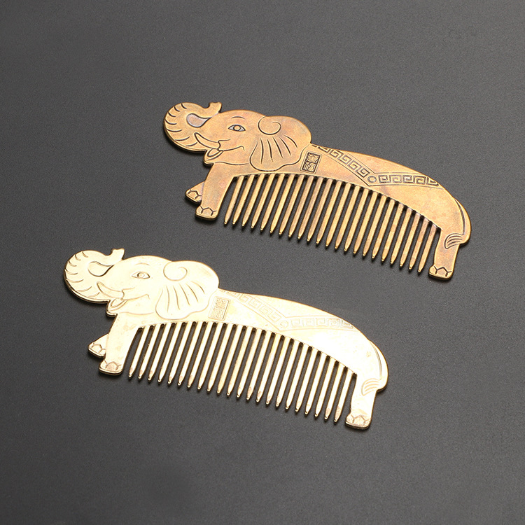 手工创意黄铜雕刻大象造型纯铜梳子美发特色发型梳旅游景点收藏品