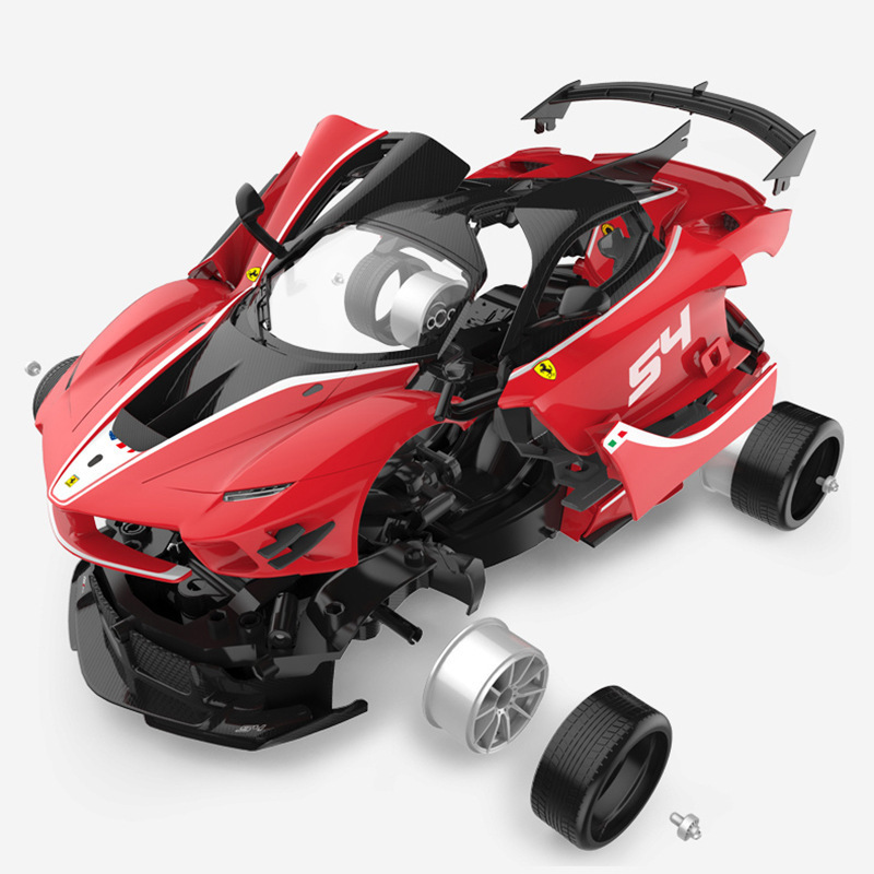 星辉红色法拉fxxk拼装玩具积木车电动漂移车男孩可开门赛车积木