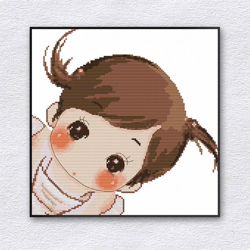 厂家直销 卡通十字绣可爱的小丫头挂画自绣diy刺绣材料包一件代发