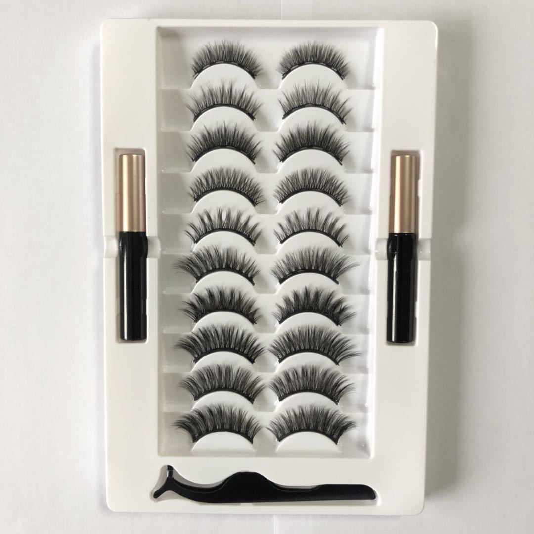 10 Pairs Mixed Magnet False Eyelashes Set Magnetic Liquid Eyeliner Set 3D False Eyelashes