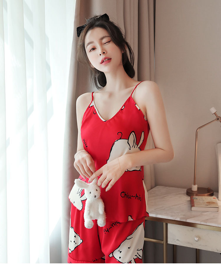 Suspender Shorts Two-Piece Pajamas Women's Thin Summer Korean Style Cute Lively Casual Suit Home Wear 233