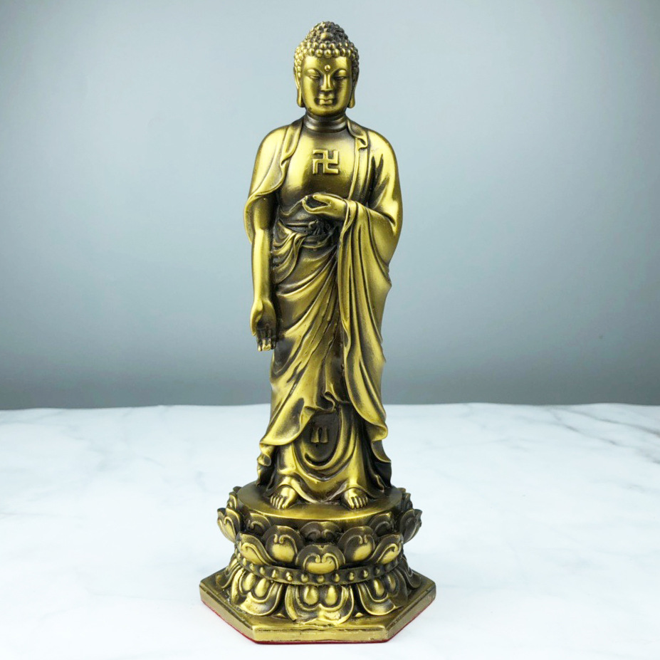 纯铜佛像如来佛祖站像站莲花阿弥陀佛接引佛家居佛堂供奉摆件