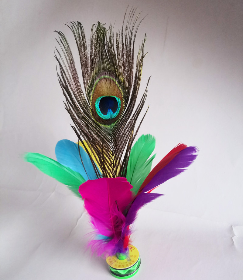 带孔雀毛彩色荷花毽子羽毛比赛用鹅毛宽毽球厂家批发优惠临沂特