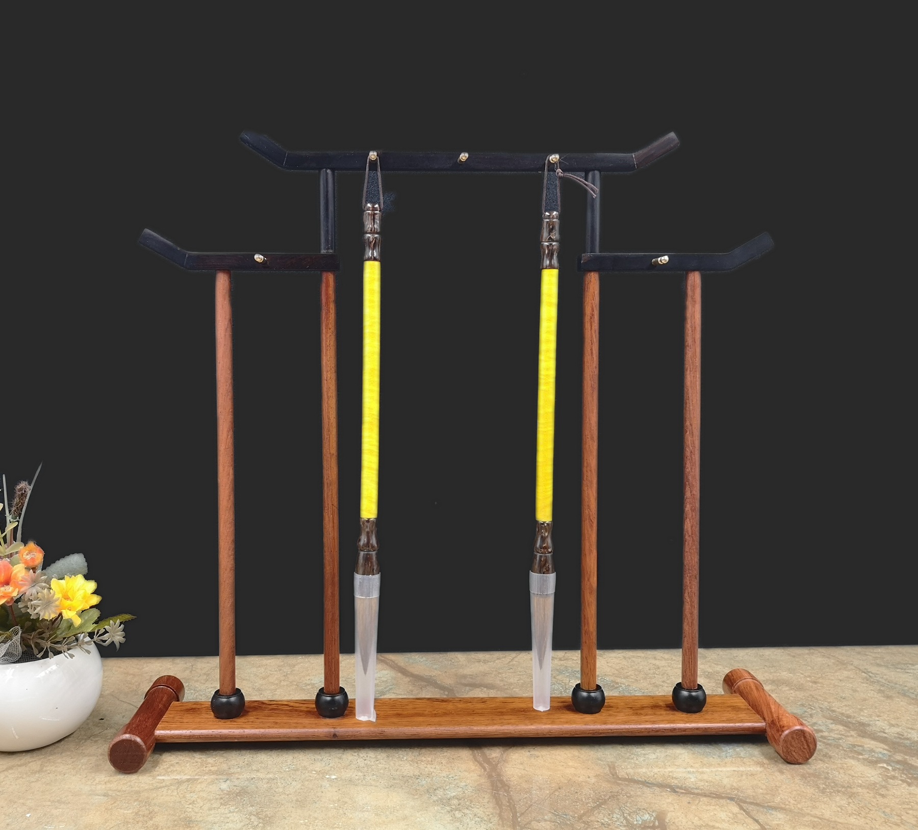 缅甸花梨木可拆卸笔架紫光檀红木玉架10针毛笔架摆件书房文房四宝