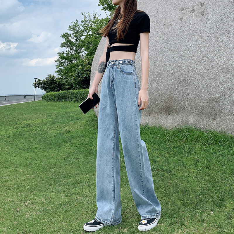 Cross-Border Autumn and Winter New Korean Style High Waist Wide Leg Jeans Women's Loose Slimming Drape Draggle-Tail Straight Trousers Trendy