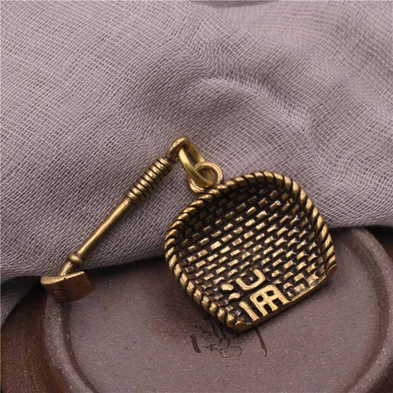 老铜器五谷丰登钥匙扣黄铜簸箕汽车挂件金属挂饰钥匙链 地摊产品