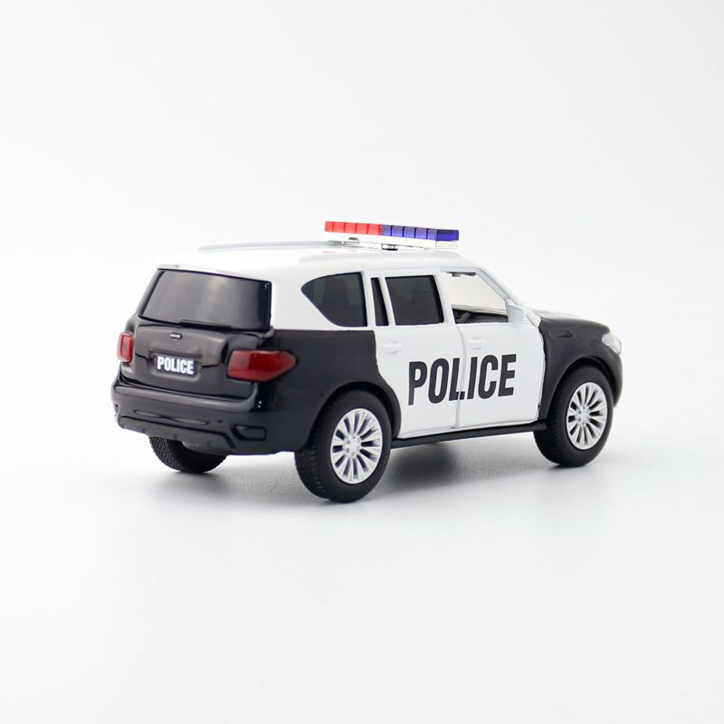 jkm玩具合金汽车模型1:36日产尼桑途乐y62警车回力开门盒装