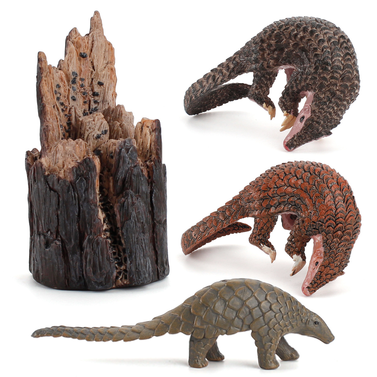 仿真静态野生动物模型华山穿山甲爬树桩创意实心塑胶工艺认知摆件