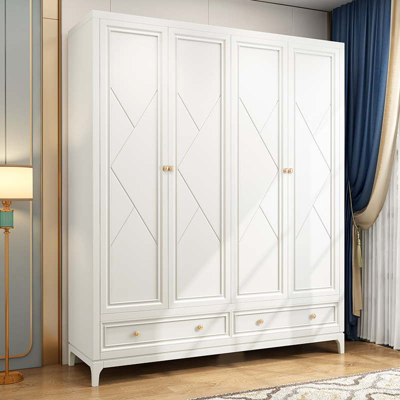 美式全实木衣柜轻奢卧室对开门四门整体大衣橱简约家用衣帽储物柜
