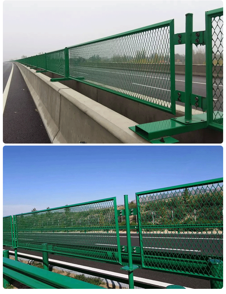 冠威高速公路防眩网 桥梁防护绿色菱形护栏网 钢板网状框架护栏网