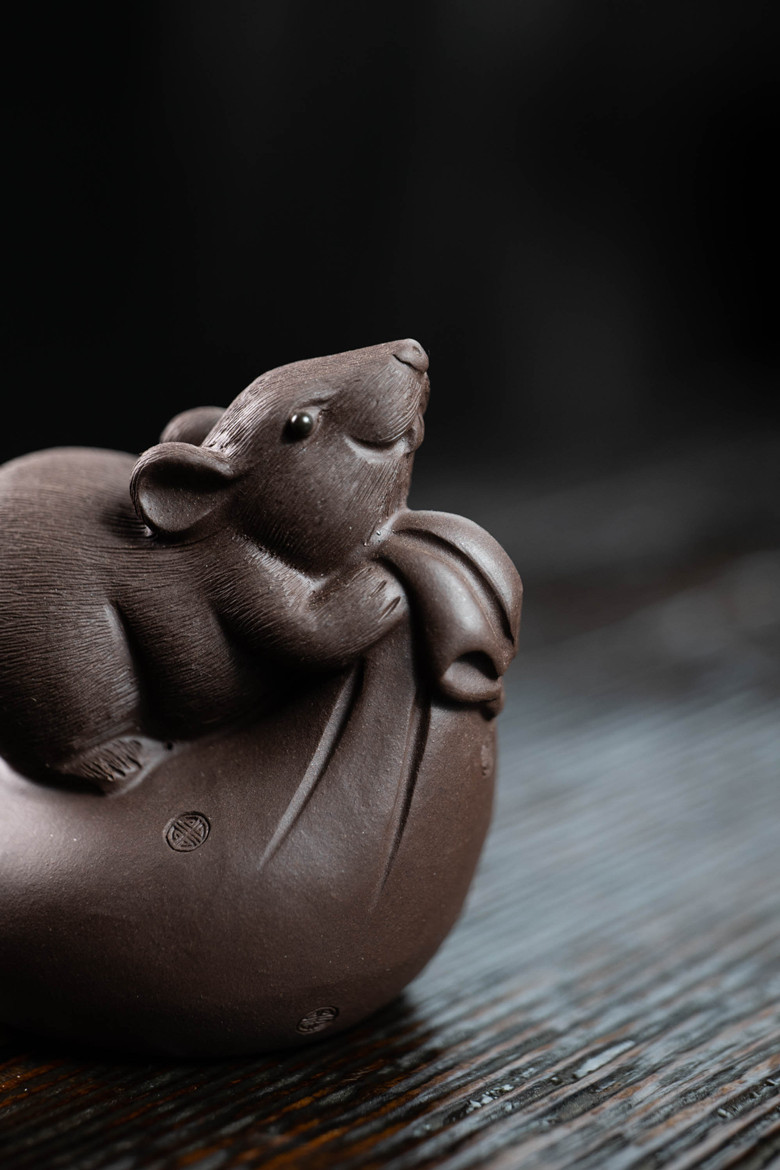 宜兴原矿紫砂茶宠老鼠摆件代代数钱可养茶道工艺品定制