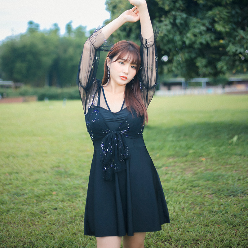 大码分体泳衣女性感钢托聚胸显瘦平角胖mm大胸高腰胖人泡温泉泳装