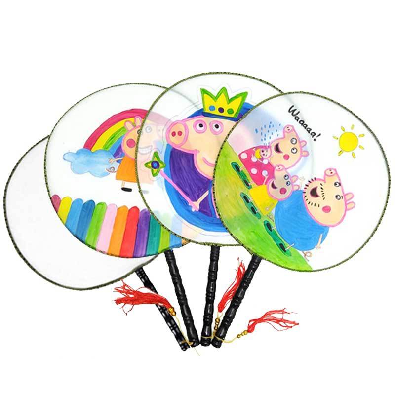 厂家批发儿童绘画团扇 幼儿园手工涂色diy宫扇 手绘彩绘涂鸦扇子