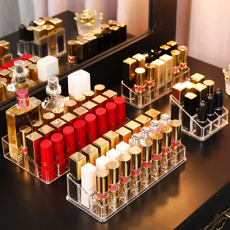 网红带盖口红收纳盒多格口红盒子放装化妆品的收纳格防尘展示架女