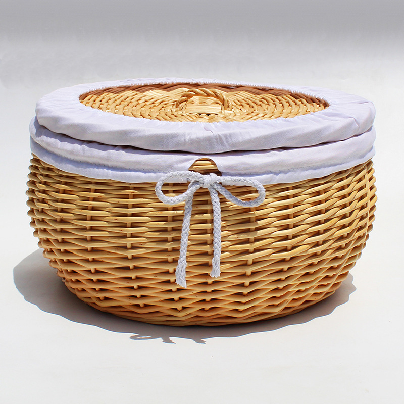 一件代发藤编馒头筐带盖保温柳编面包篮子玩具零食收纳编织鸡蛋篮